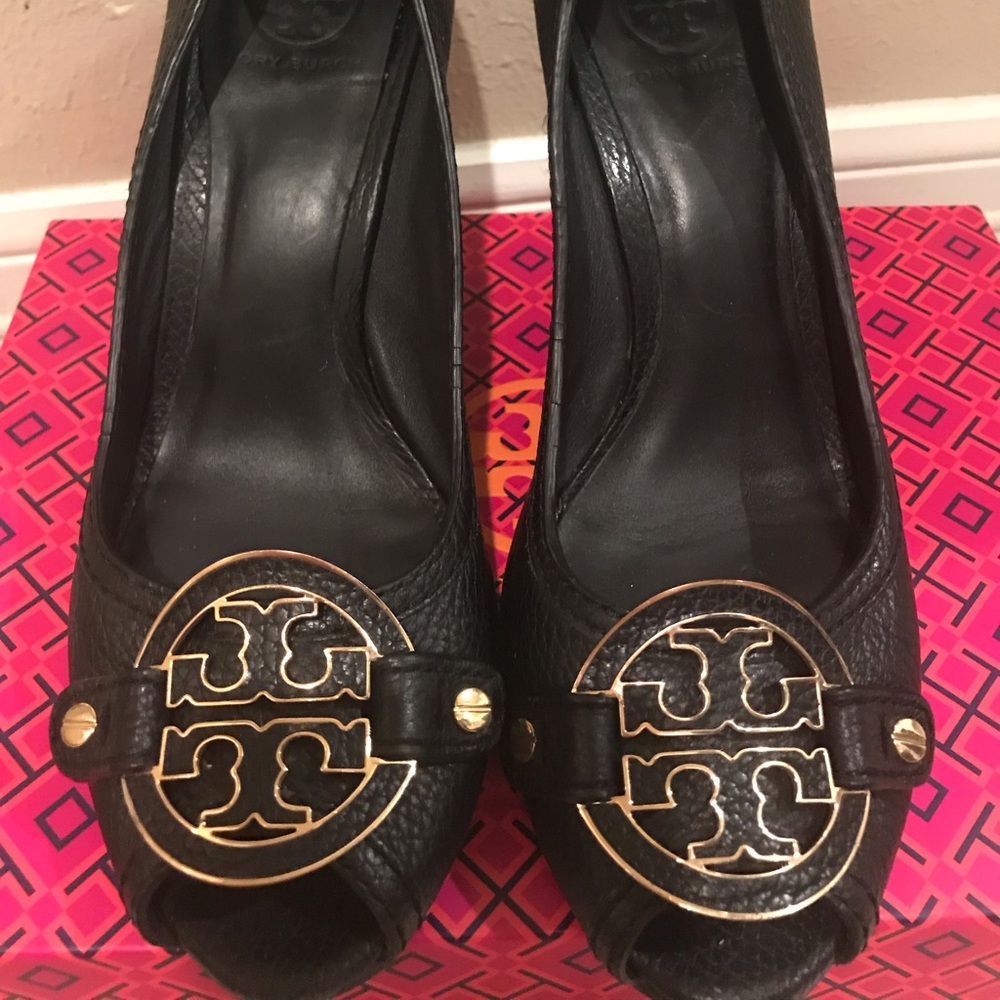 Tory Burch black leather wedge